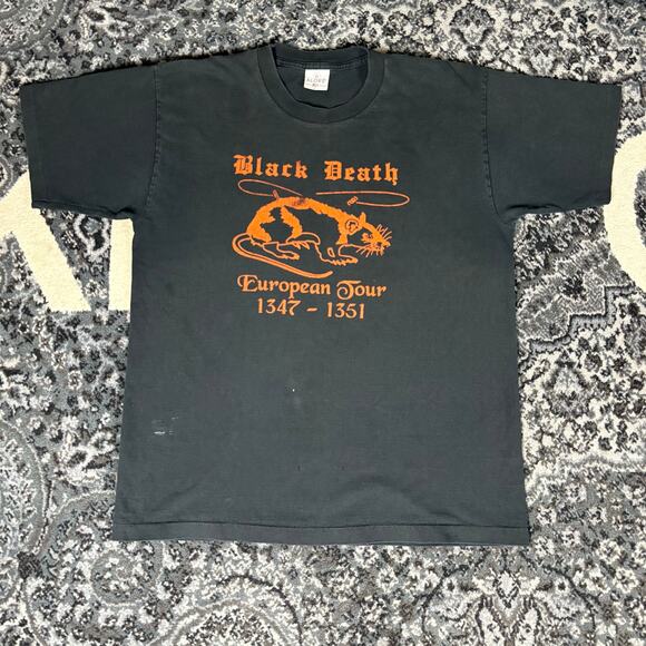 Vintage 90s Black Death Shirt L European Tour Band Concert Album Tee - Picture 1 of 7